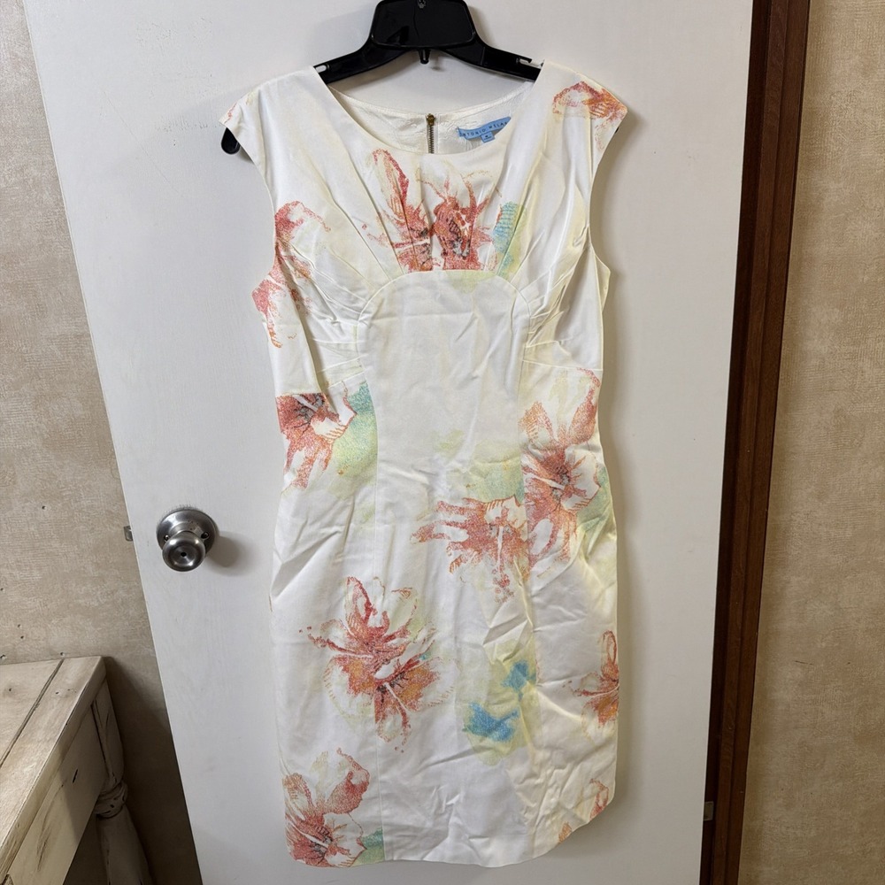 Antonio Melani Floral Sleeveless Dress Size8Cotton Lining Knee Length White Pink